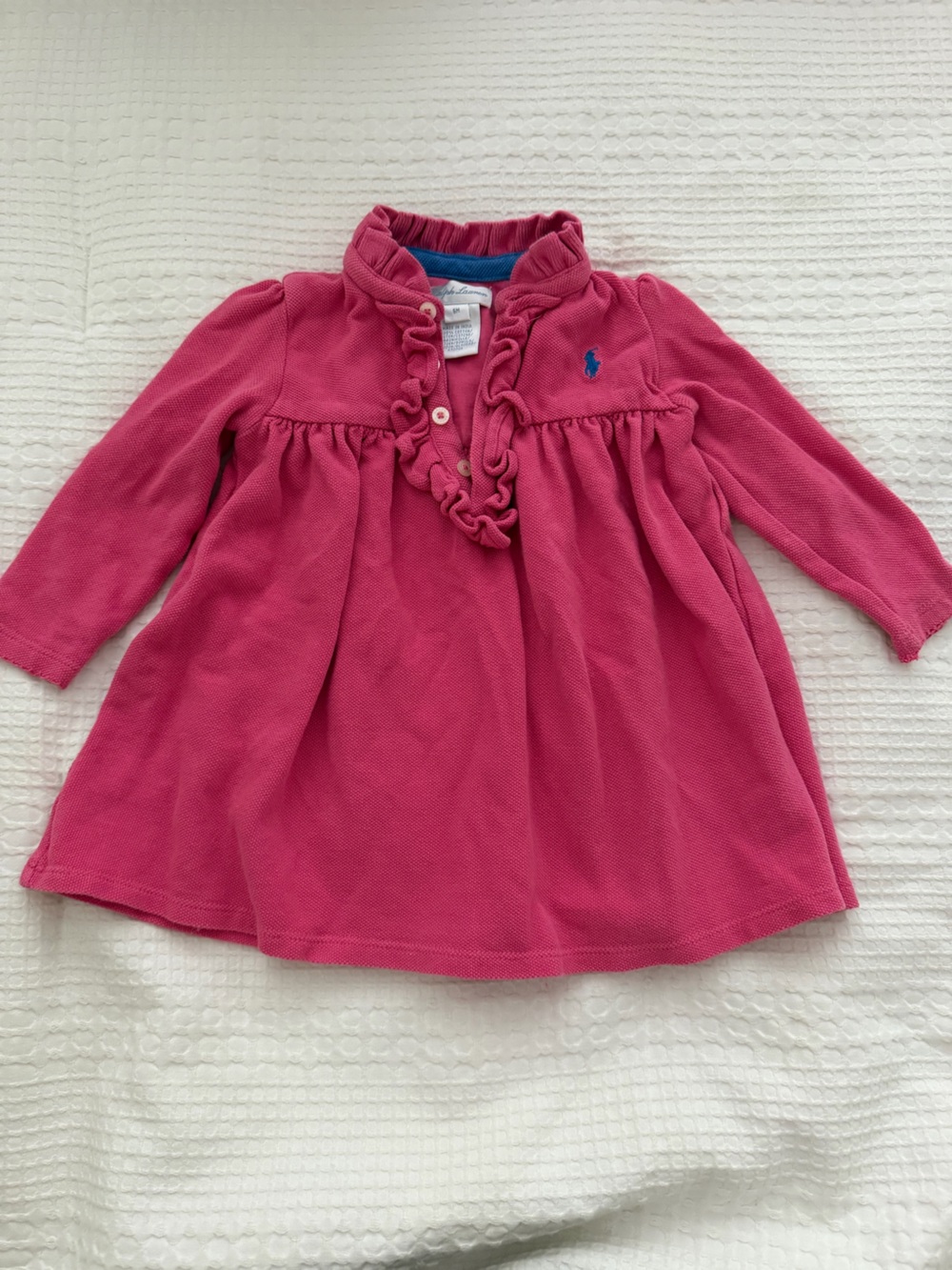 Ralph Lauren Pink Knit Polo Dress with Blue Trim Detail